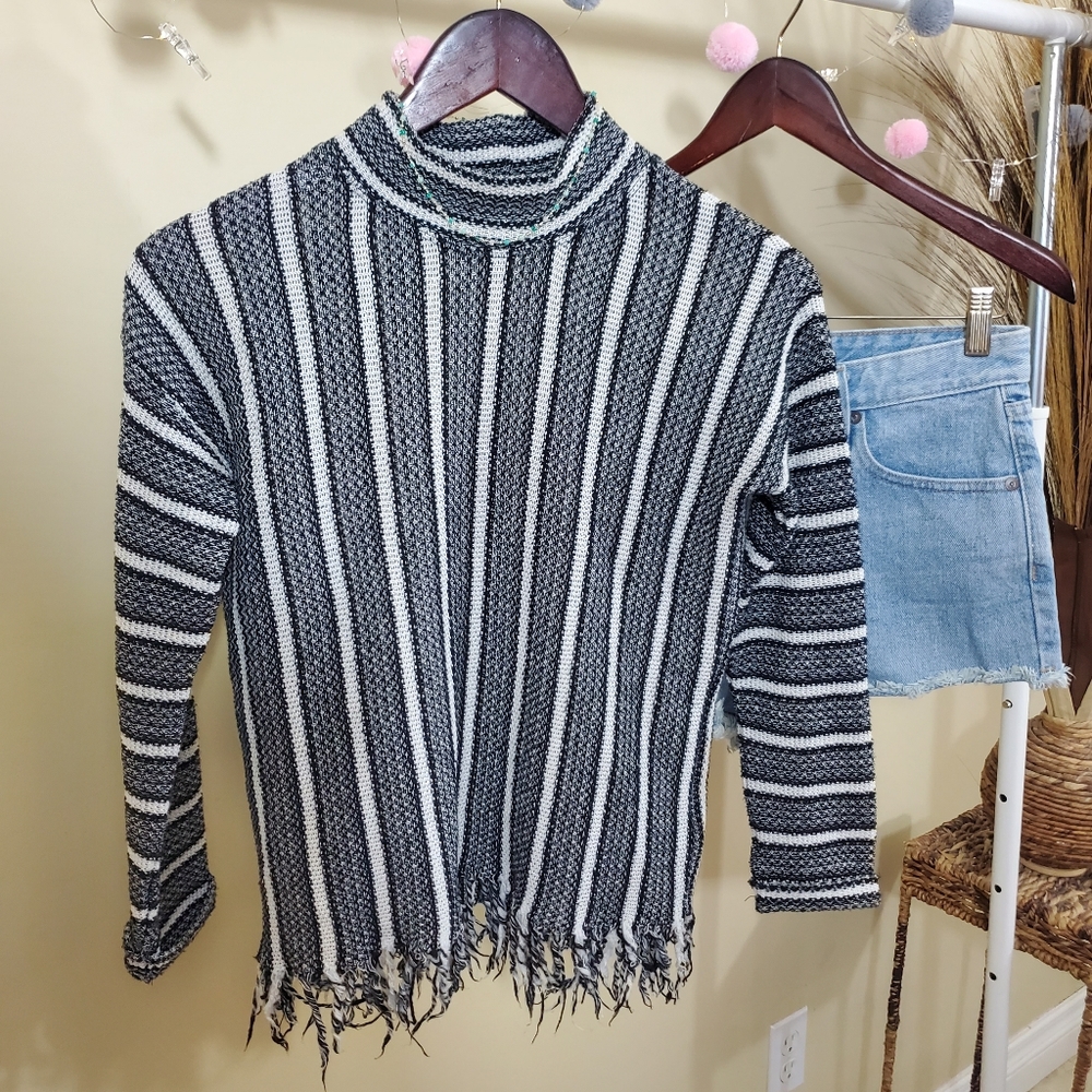 TOPSHOP Stripe Festival Mock Neck Top Sz. 2